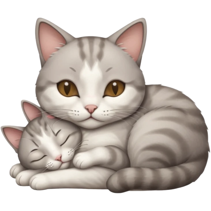 grey and white small cat with its eyes closed lying down leaning on his elbow with his paw curled under his head holding it up emoji