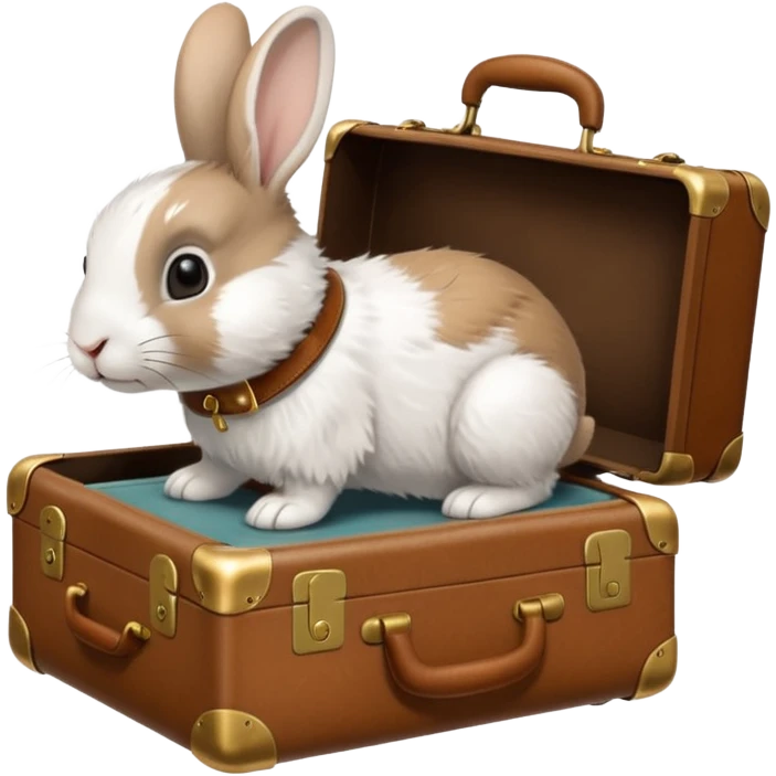 A curious rabbit nudging a tiny suitcase with its nose emoji