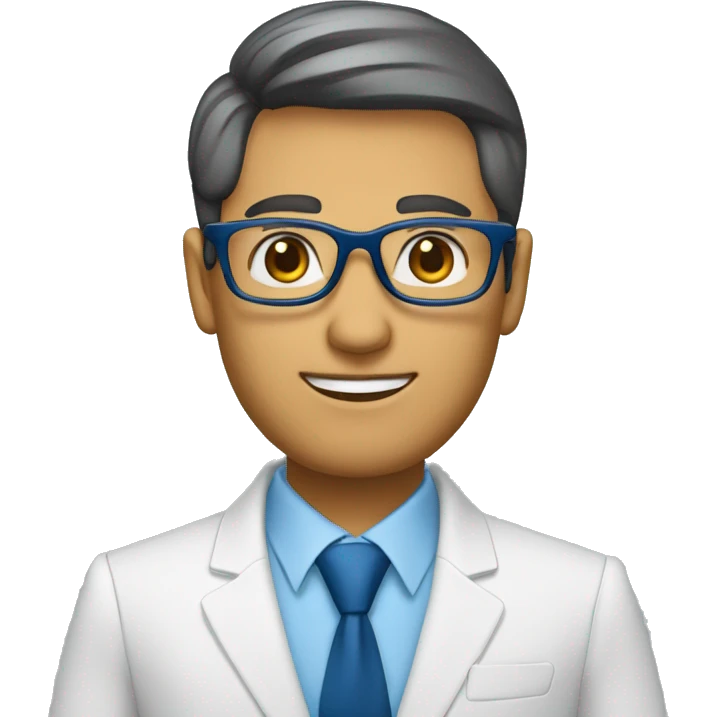 consultor empresarial con lentes y traje azul con un tono de piel claro y cabello un poco más corto y color cafe  emoji