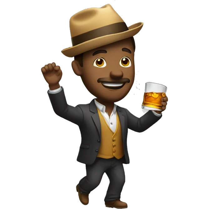 a man dancing keeping a whiskey glass on his head emoji