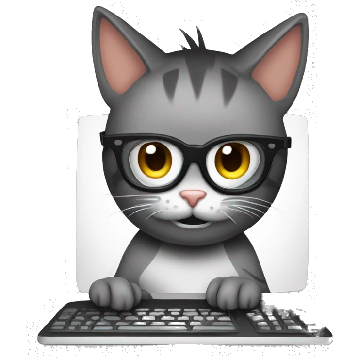 emo cat nerd working at computer emoji