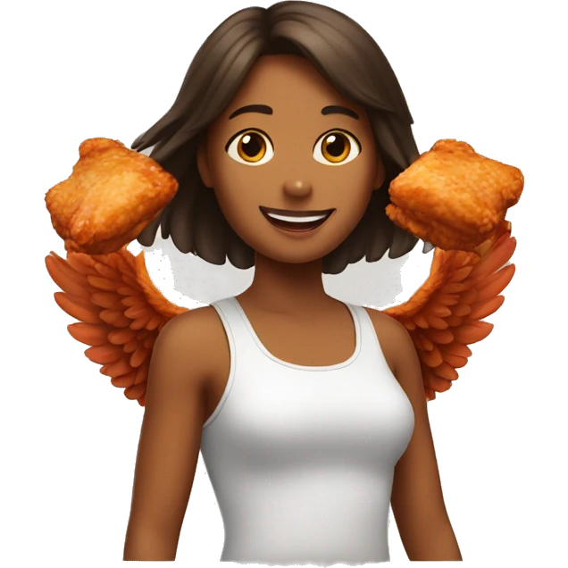 a girl flying with two bbq chicken wings on her back emoji