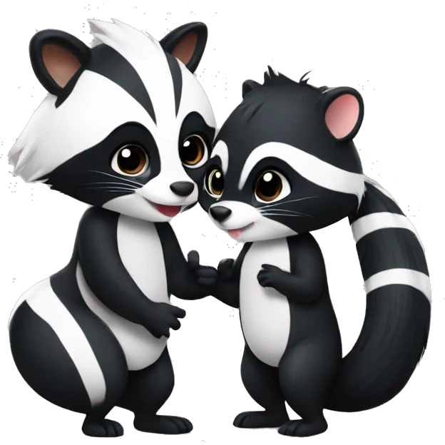 Cute Skunk and cute Raccoon kissing emoji