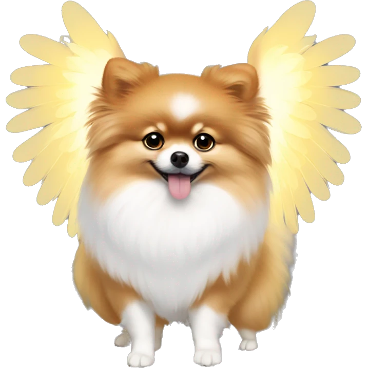 Pomeranian wearing Angel wings and halo emoji