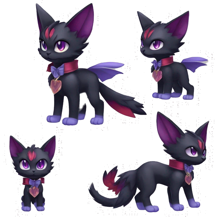 cool cartoon anthro edgy distinguished ethereal elegant beautiful fantasy black purple red ethereal fantasy nargacuga-Noivern-cat-Fakemon collar harness bow tie full body emoji