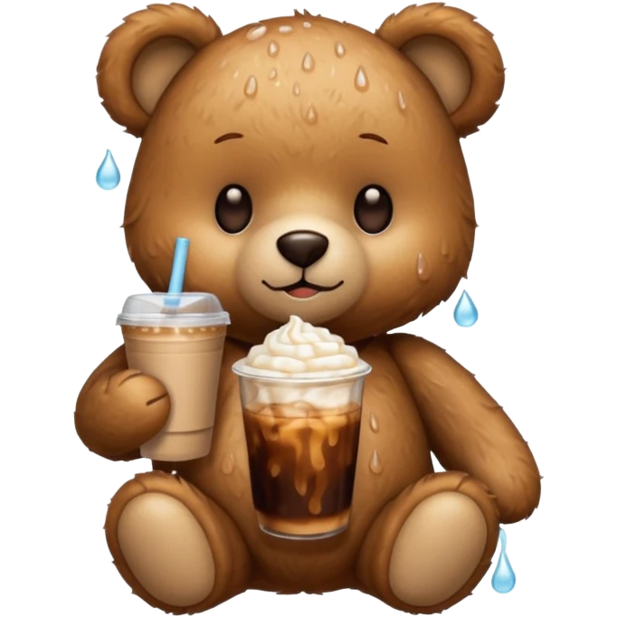 Teddy bear drinking iced coffee emoji