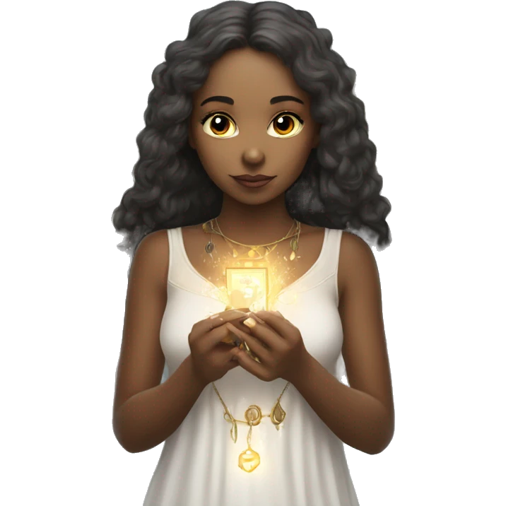 Beautiful angelic girl with tarot cards  emoji