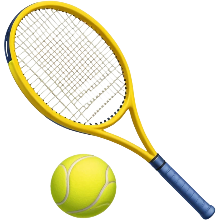 Generate a high-quality emoji of a yellow tennis racket and a tennis ball, realistic colors and shading, smooth gradient colors, no facial features, no brand markings, simple white background, high-resolution.
 emoji