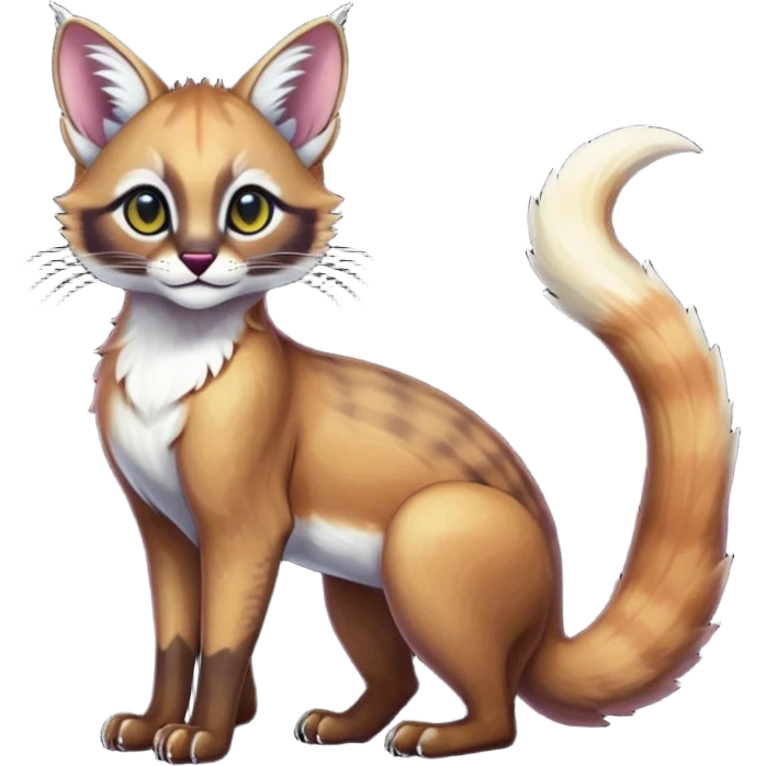 dark fruity white glorious iridescent divine exotic cute cool beautiful beautiful fantasy-caracal-civet-genet-sergal-vernid-Cacomistle-Trico-oncilla-animal-Fakémon-hybrid-fursona (full body) emoji