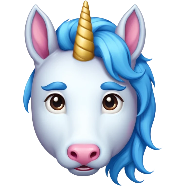 unicorn face with big thick mustache cute and blue haired emoji