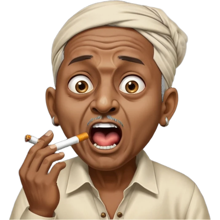 Emoji of Indian Gentleman named Delroy crasto absolutely screaming and foaming at the mouth while smoking through eyes emoji