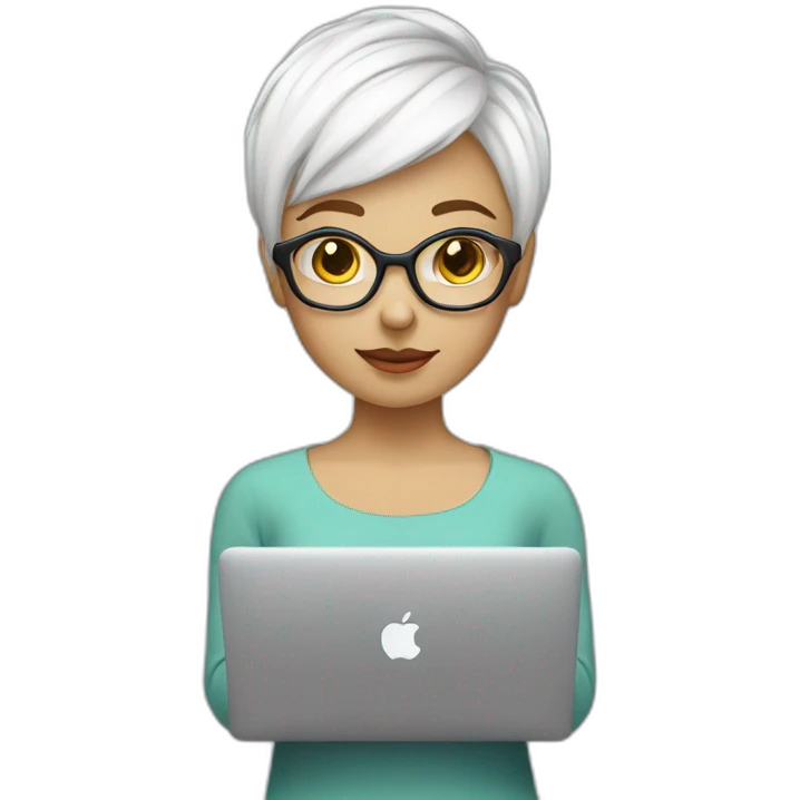 it-programmer-girl-white-short-hair-with-macbook-without-glasses emoji