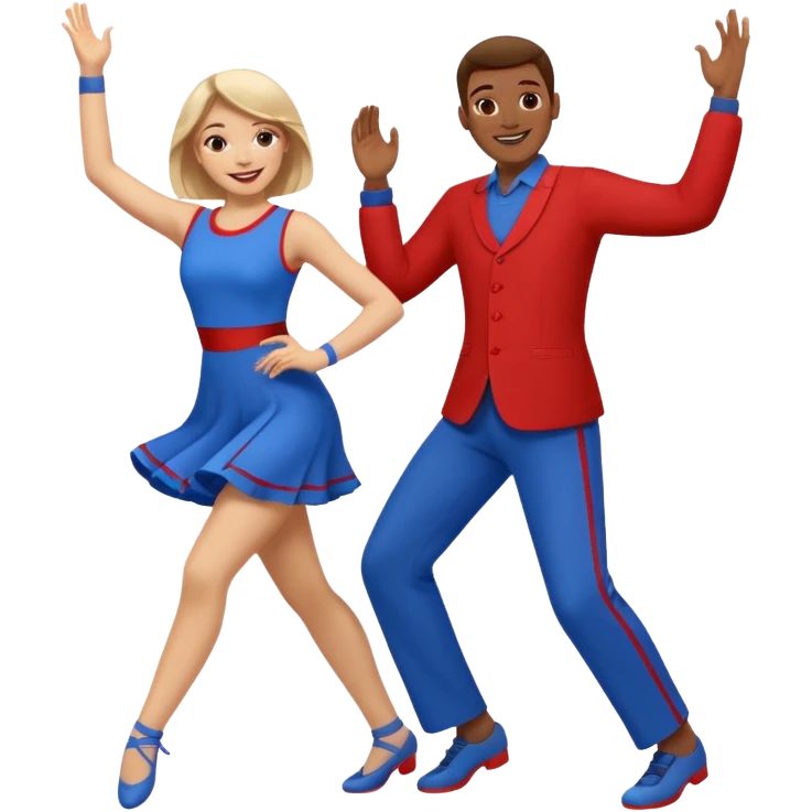 Two people dancing wearing bue and red emoji