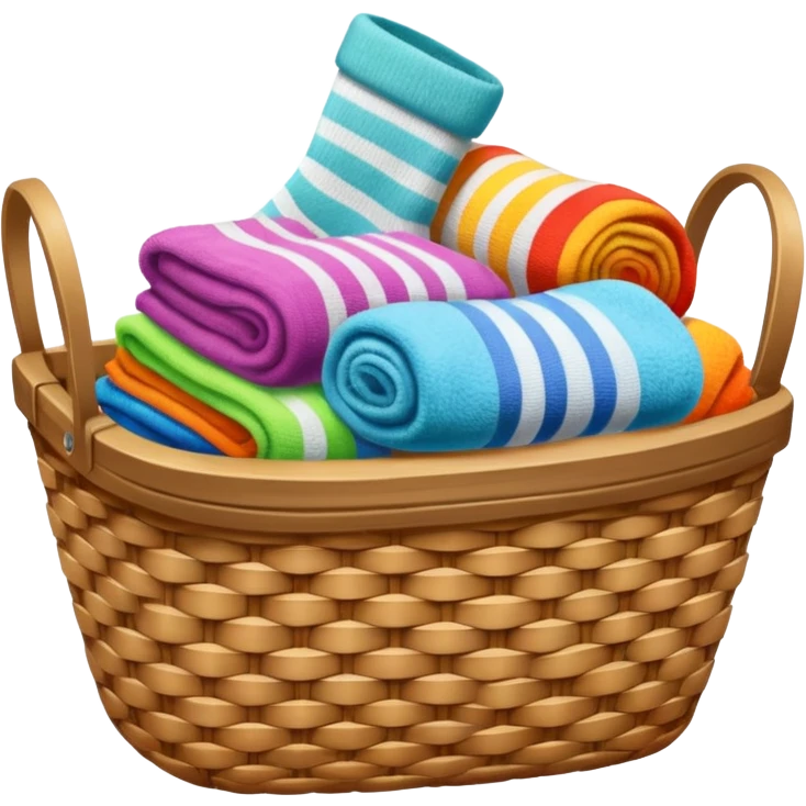 wicker basket with towels and socks overflowing emoji
