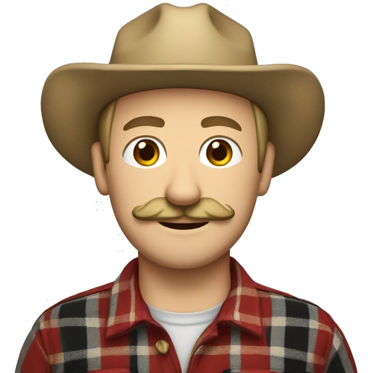 blond-haired, brown-eyed 44-year-old man with a mustache and ponytail and wearing a corduroy cap and a plaid shirt emoji