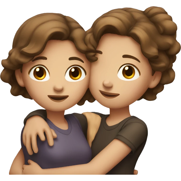 two girls with brown hair hugging emoji