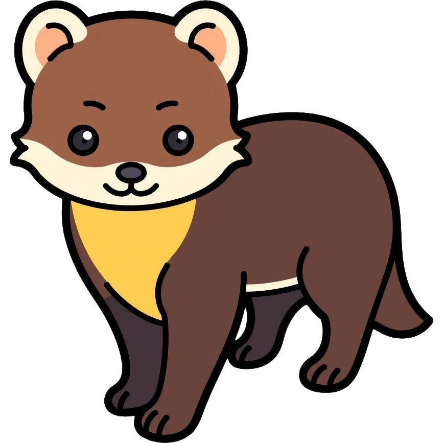 yellow-throated marten, siberian harza, small predatory mammal with yellowish throat and dark brown fur emoji