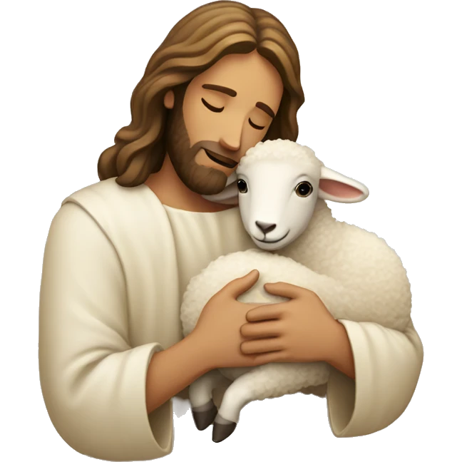 Jesus hugging a little sheep emoji