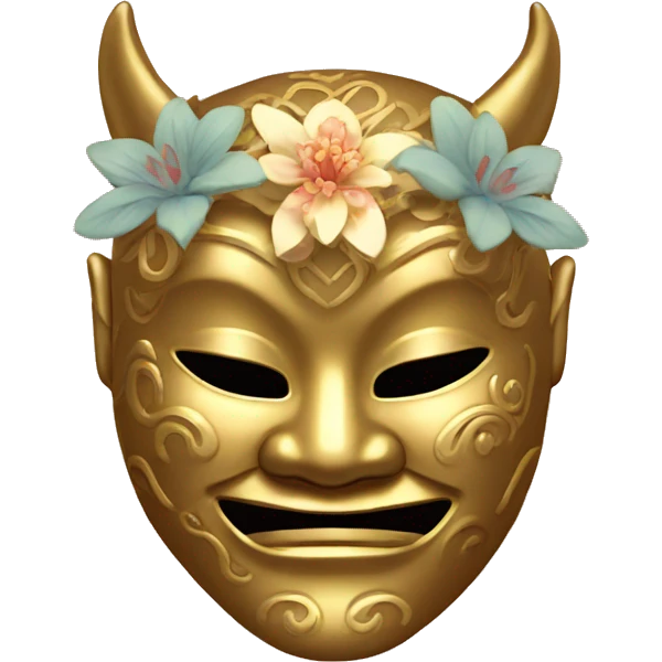 Golden feminine oni mask with floral pattern on it  emoji