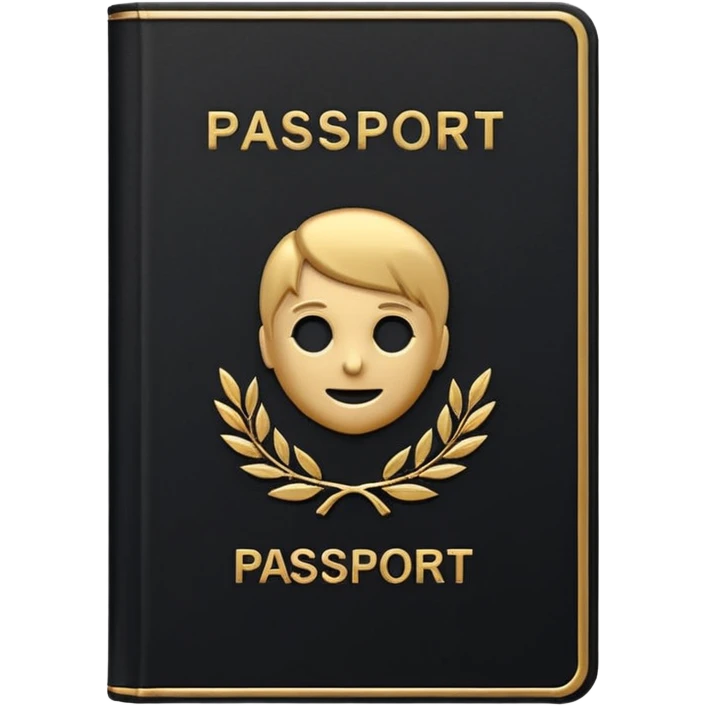 Minimal emoji icon of a black passport, matte cover, simple gold emblem, clean lighting emoji