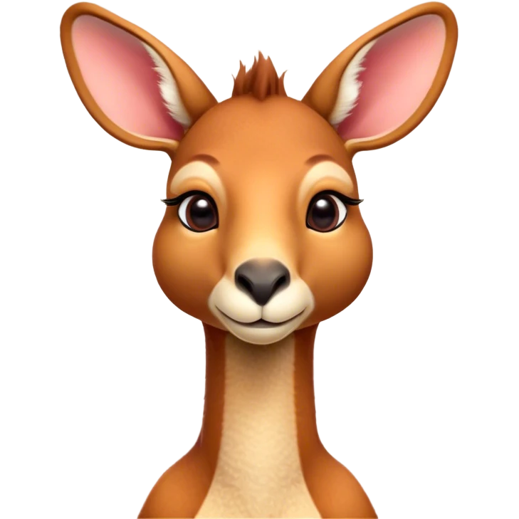 Cinematic Cute Adult Red Kangaroo Portrait Emoji, Head tilted playfully and inquisitively, showcasing a charming, robust build with soft reddish fur and a uniquely camel-like head featuring a gentle, elongated snout and rounded ears, with large, sparkling eyes full of wonder, Simplified yet irresistibly adorable features, highly detailed, glowing with a warm, friendly glow, high shine, affectionate and lively, stylized with a touch of outback whimsy, soft glowing outline, capturing the essence of a mischievous yet loving kangaroo that seems as if it could hop out of the screen into your arms! emoji