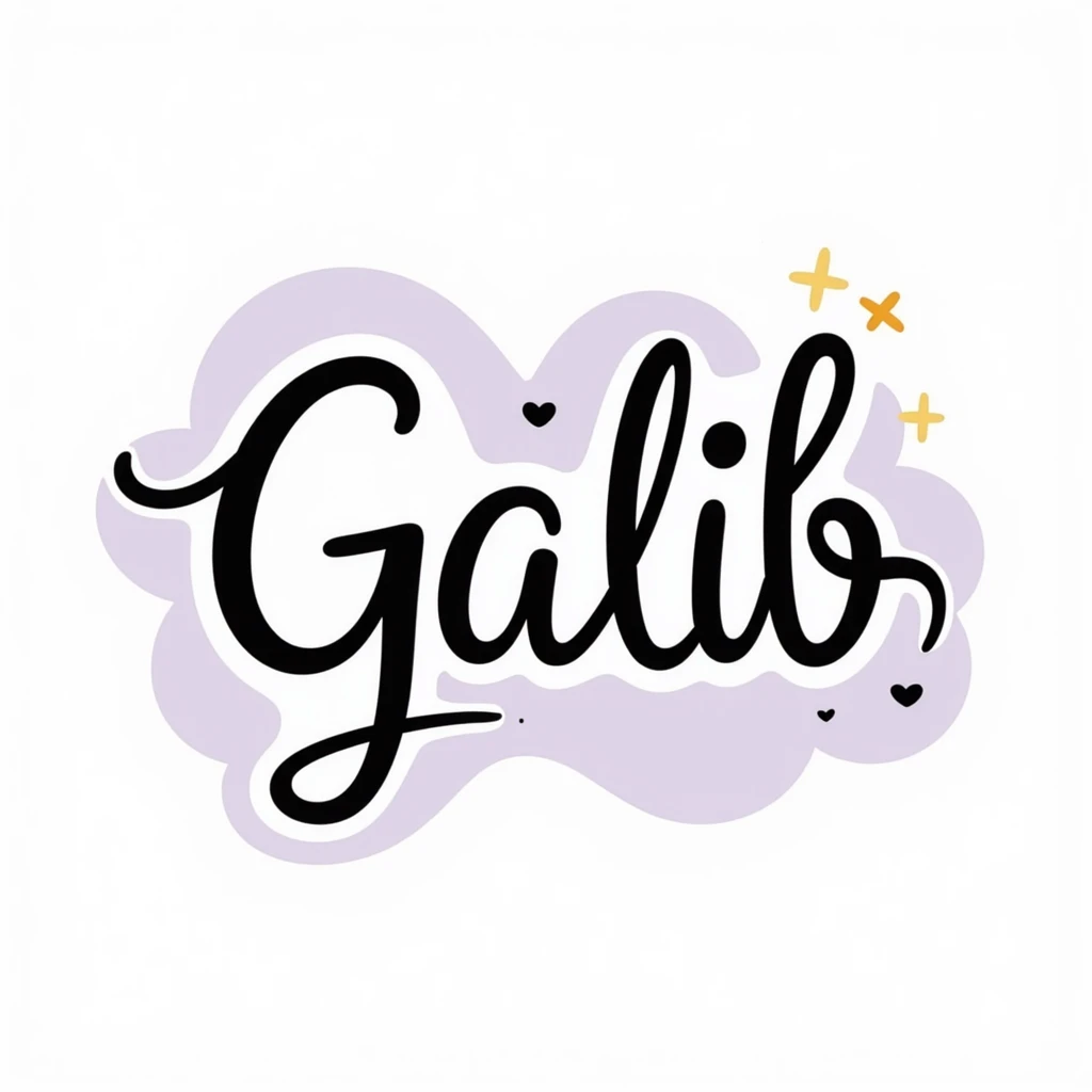 elegant cursive and bold typography of the word 'Galib' in a dreamy style, surrounded by ✨💖🌙💫🔥 emojis, with a soft gold-lavender-blue gradient, luxurious and glowing emoji