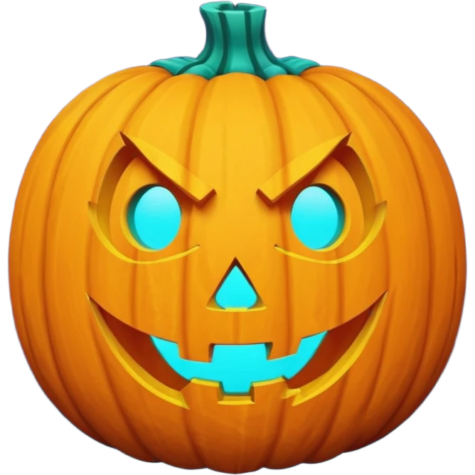 futuristic glowing jack-o-lantern emoji face, only purple and cyan carved glow, dark background emoji