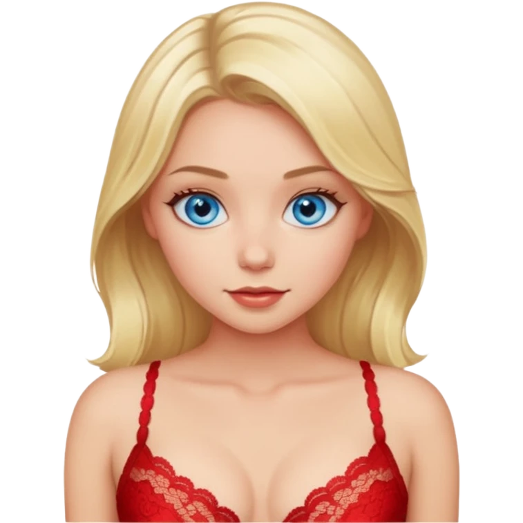 A beautiful blue-eyed blonde girl in a red lace bra emoji