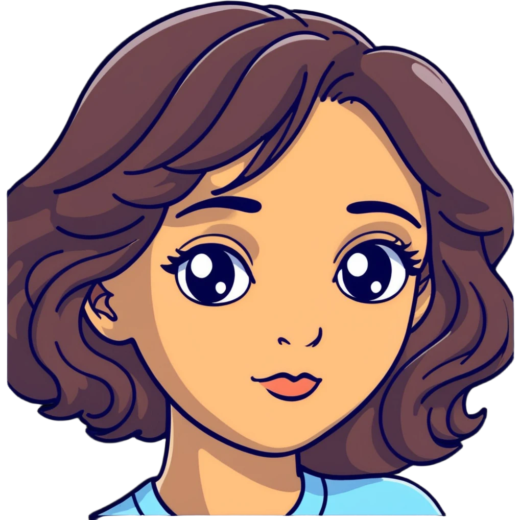 woman face with big eyes, medium skin tone, and dark wavy hair emoji