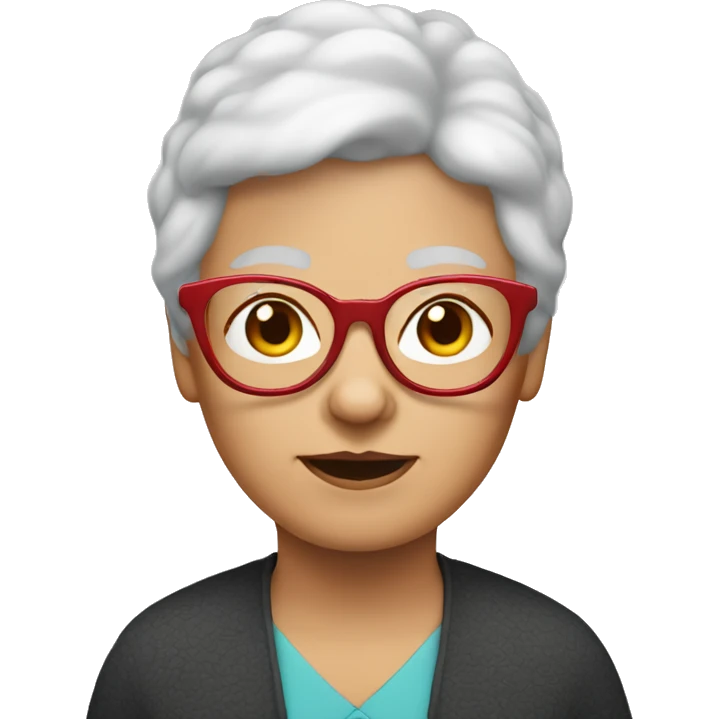 White Grandma emoji, wearing cat-eye shaped rim glasses and red hair emoji