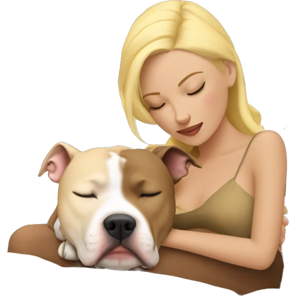 blonde girl sleeping with a blonde pitbull  emoji