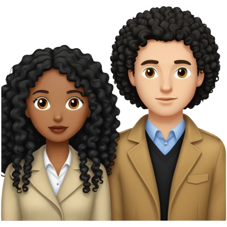 a curly hair type 3b black hair ,  with next to her a long curly hair black and he is white  emoji