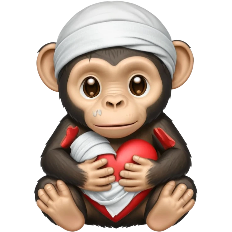 cartoon chimpanzee crying, using bandaids to fix a broken heart emoji