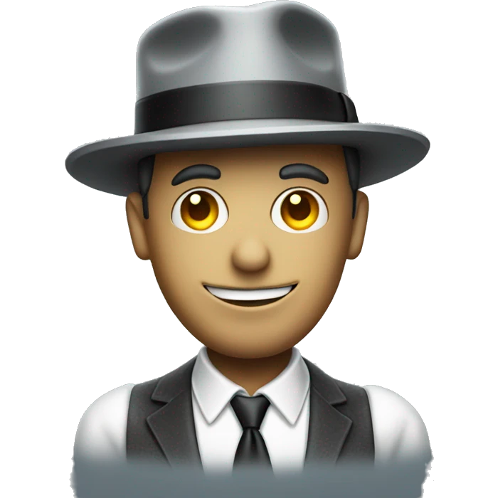 robot looking like Frank Sinatra with a hat on emoji