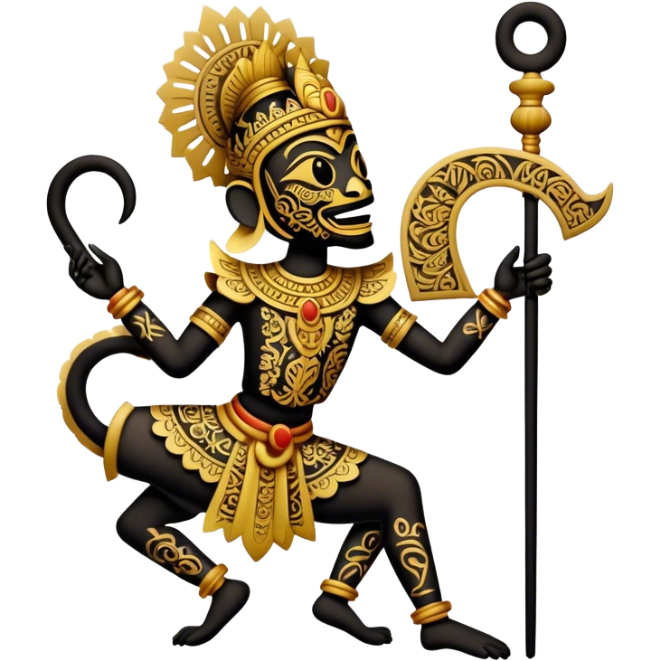 Cinematic Realistic Wayang Kulit Emoji, depicted as an intricate shadow puppet with detailed cut-out figures and traditional patterns, rendered with crisp textures and dynamic cultural lighting that captures its ancient artistry. emoji