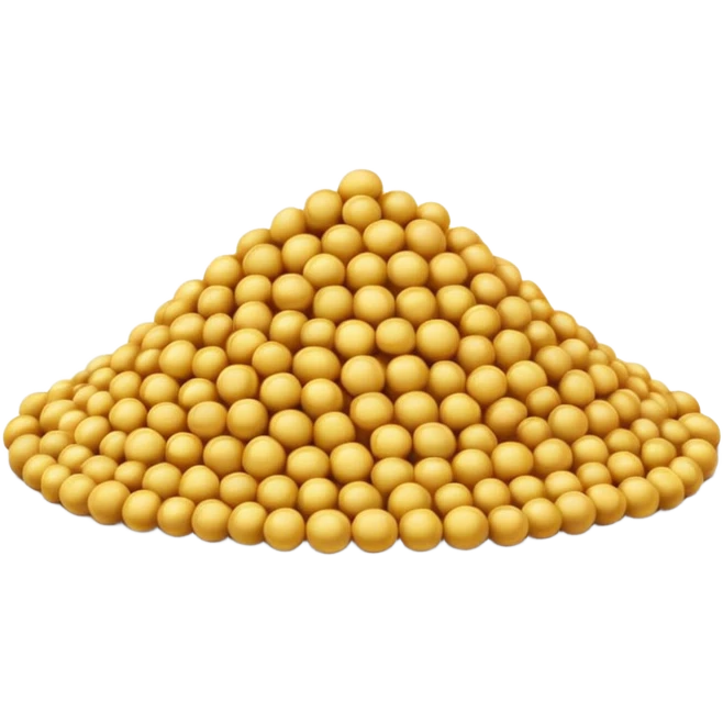 small loosely scattered mound of round mustard seeds in warm golden-yellow tones, each seed smooth tiny spherical with matte finish, varying slightly in shade, organic natural pile, no bowl spoon or extras, soft lighting, subtle shadows, emoji scale emoji