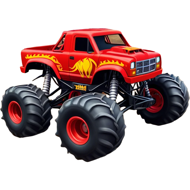 El Toro Loco - Monster Jam (Model Year: 2022) (Iconic colour: Red with horns) - An eye-catching monster truck with a wild, rebellious design in bold red. Include stylized, large horn graphics and aggressive facial elements that evoke a bull-like, ferocious appearance, exuding daring and unstoppable force. emoji