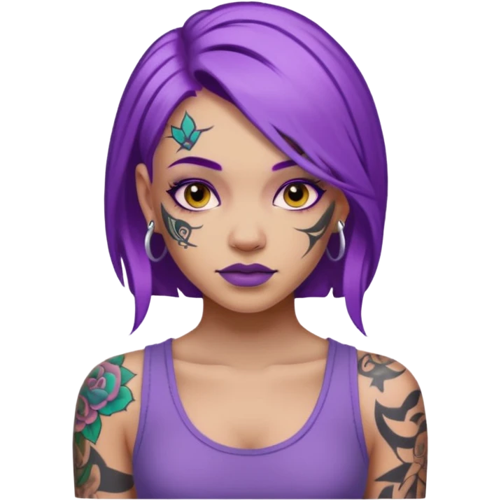 women with tatoos and hightlight that tatoos with purple hair emoji