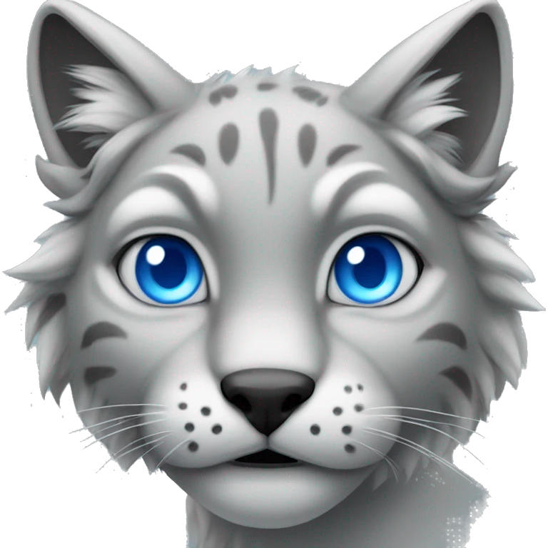 Grey lynx with blue eyes roars emoji