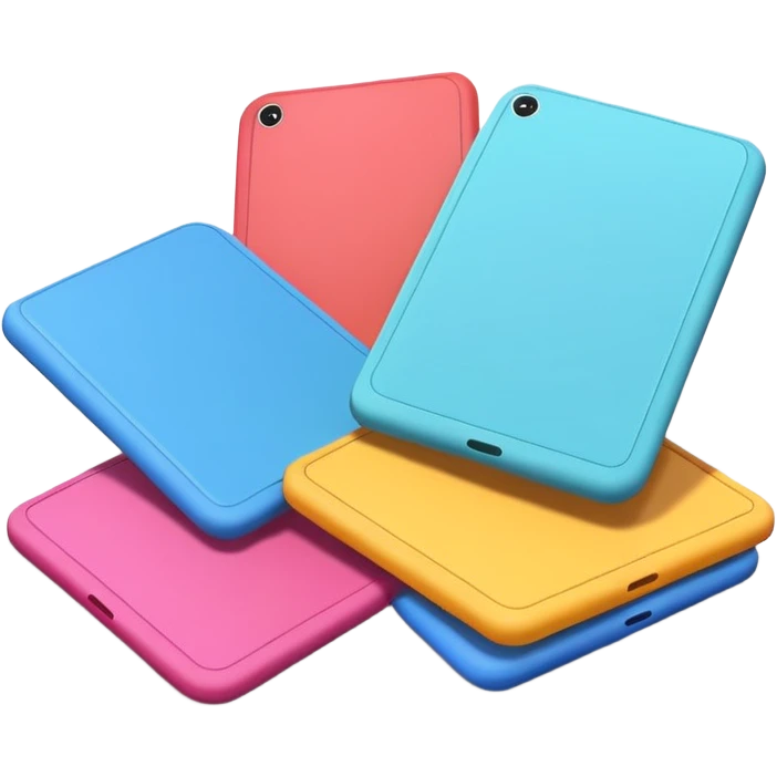 A few 3D cartoon tablets arranged in a neat line, soft shadow below, minimal white background, smooth texture, Memoji-style rendering. emoji