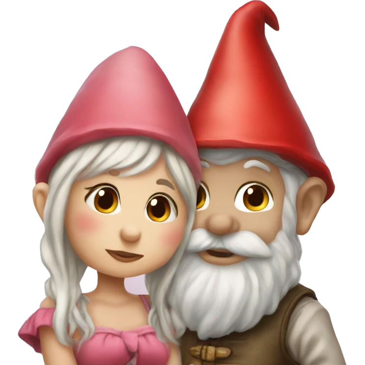 pretty gnome girl and gnome boy kissing emoji
