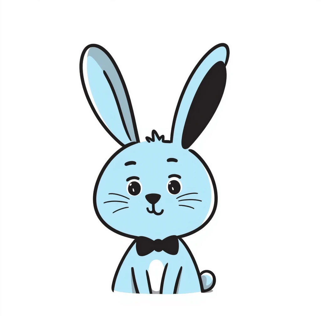 cute blue rabbit, hand-drawn blue bunny emoji