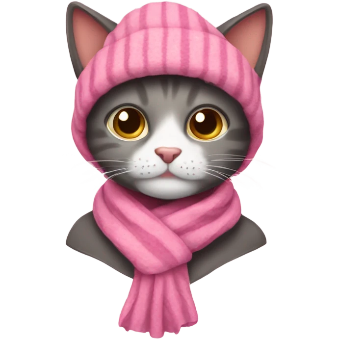 Gato usando una bufanda rosada emoji