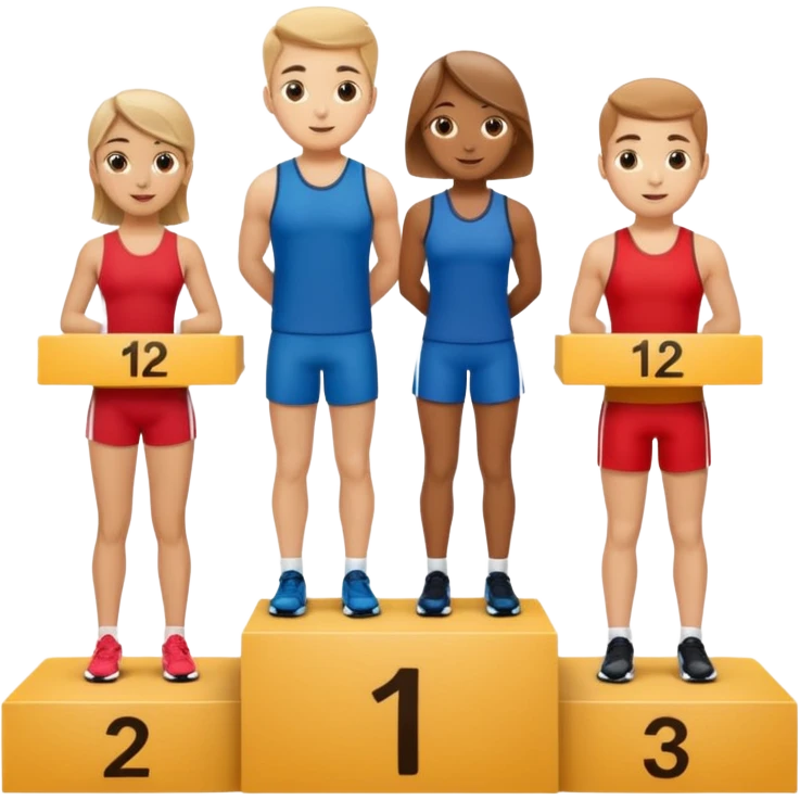show people on podium in first, second and third place.  The podium should be labled 2, 1, 3.  The middle position should only have the number 1 emoji