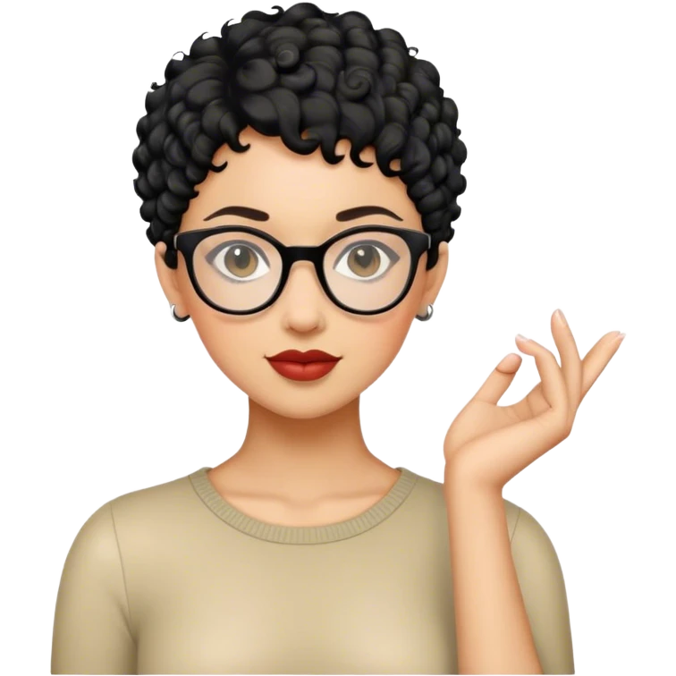 woman pixie curly cut black hair with glasses emoji