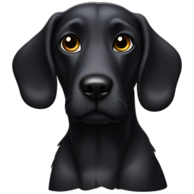 A black dog, with a black muzzle, with a white spot on his chest. With a long nose and floppy ears emoji