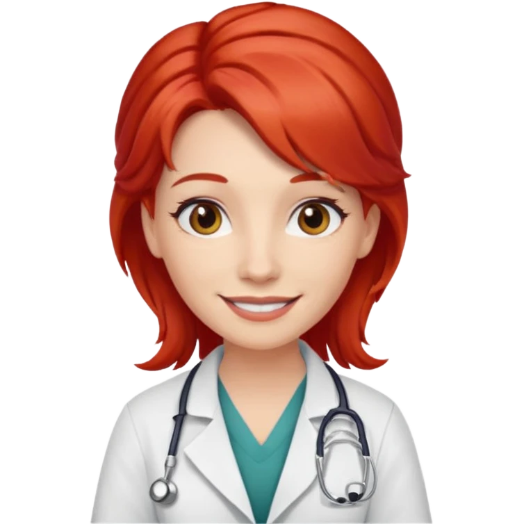 doctor with red hairclips on hair emoji