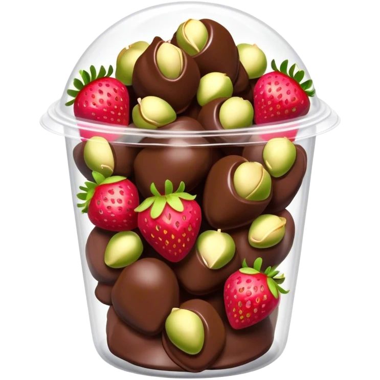Chocolate covered Strawberries with pistachios in a plastic cup emoji