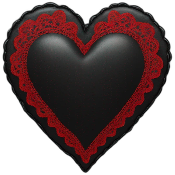 Wide black leather heart with red lace border emoji