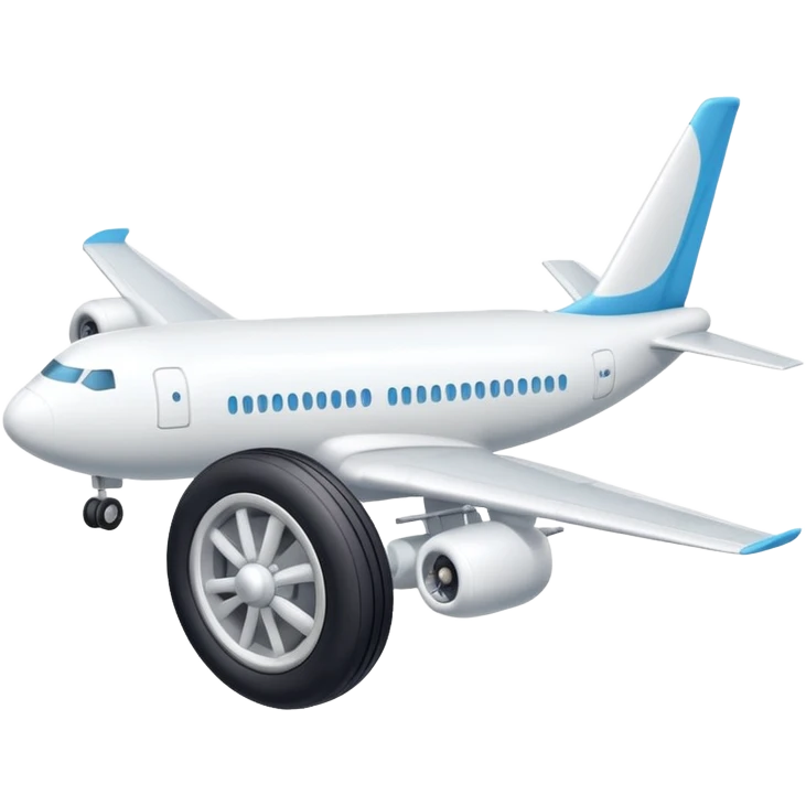 Isometric view of airplane landing gear in emoji style — one inflated, puffy wheel with a strut, soft 3D look, rounded shapes, clean and cartoon-like emoji